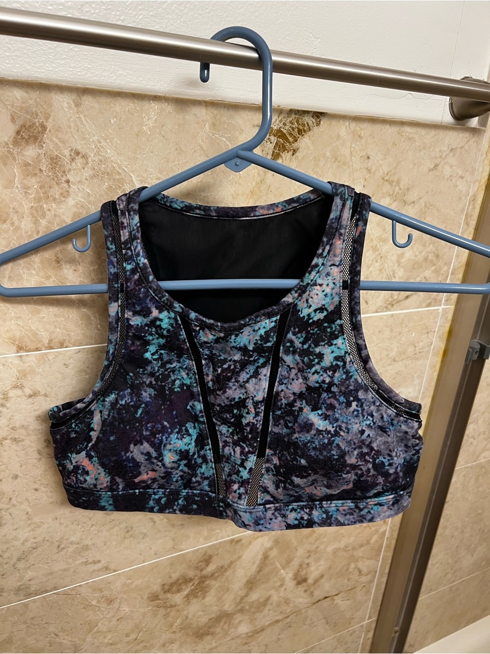 Fabletics Marbled Active Sports Bra - Teal, Purple, Black Size Small